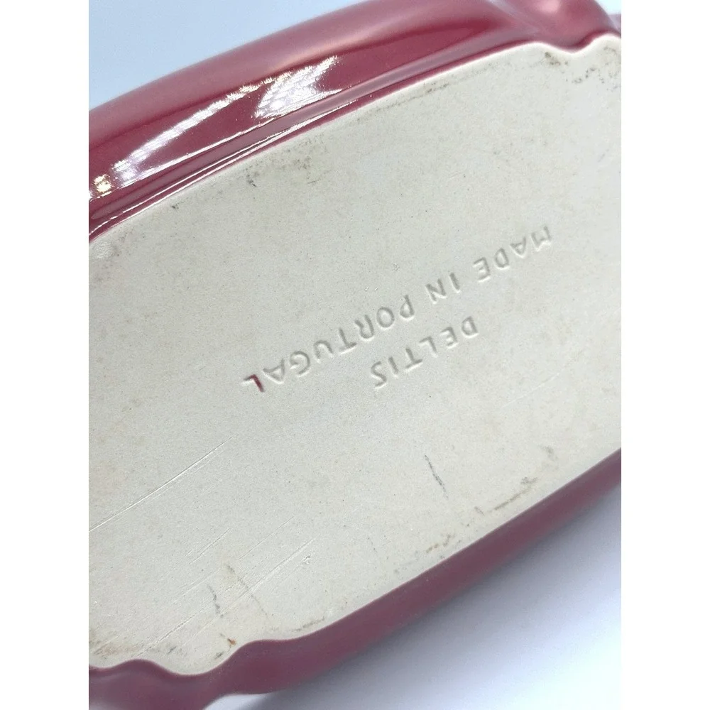 Deltis Stoneware Burgundy Red Scalloped Glazed Oval Serving Bowl Dish Portugal